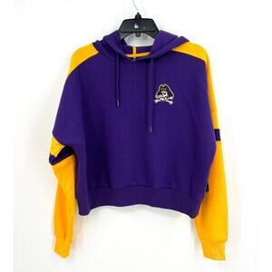 COLOSSEUM Womens ECU Pirate Stripe Logo Cropped Hoodie XL Purple Sweatshirt NWT